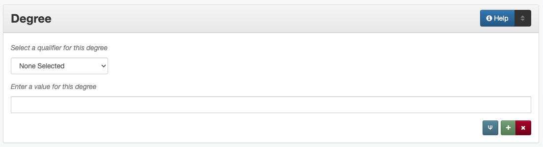 Screenshot of degree element in metadata editing system.