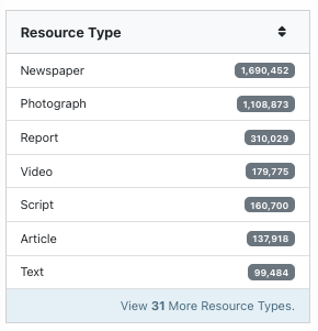 Screenshot of the resource type filter